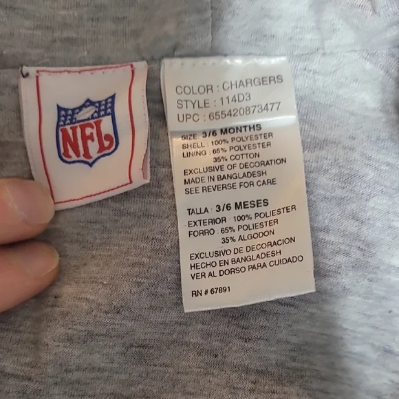 COPY - NFL Chargers Navy and Yellow Hooded Baby Snowsuit.  3/6 Months - Picture 13 of 13